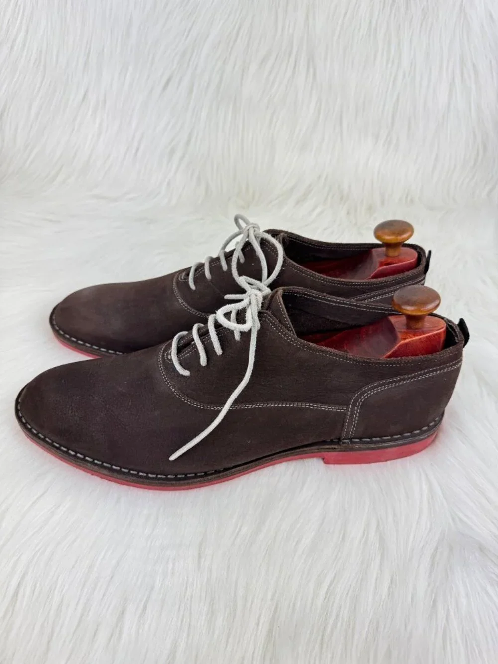 Men's Heschung 1934 Veritable Cousu Suede Oxford Shoes Brown Red Sole US 11.5